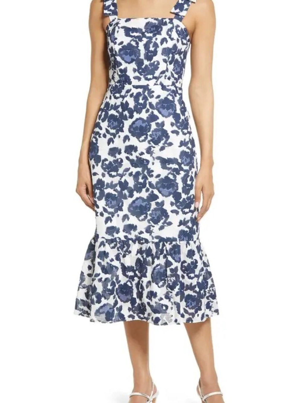 Adelyn Rae Navy Blue and White Floral Midi Dress